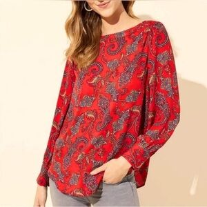 LOFT Red and Blue Long Sleeve plus paisley Relaxed Blouse 22